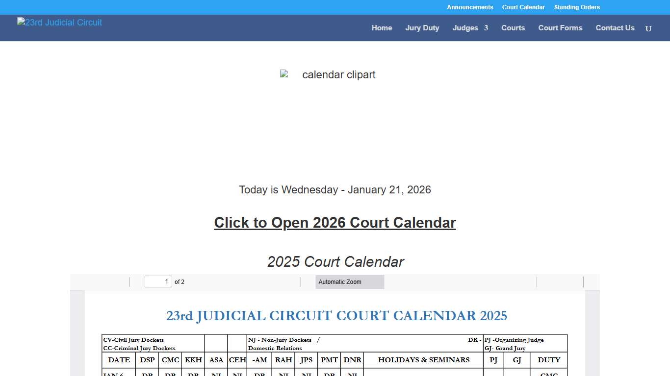 Court Calendar | 23rd Judicial Circuit
